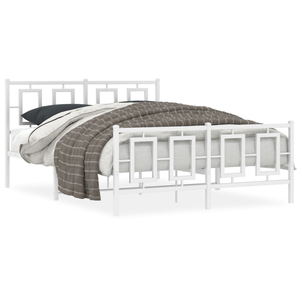 Metal Bed Frame without Mattress with Footboard White 135x190cm