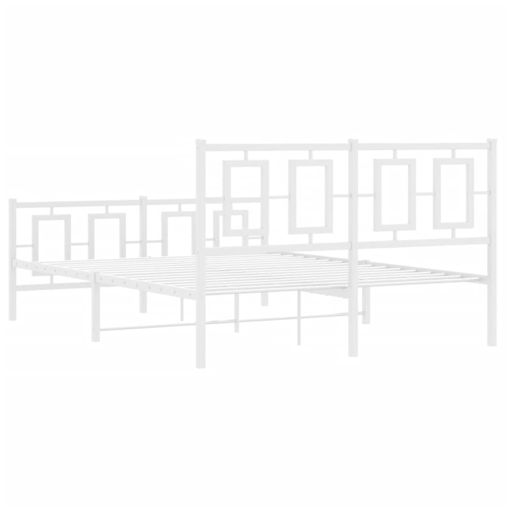 Metal Bed Frame without Mattress with Footboard White 135x190cm