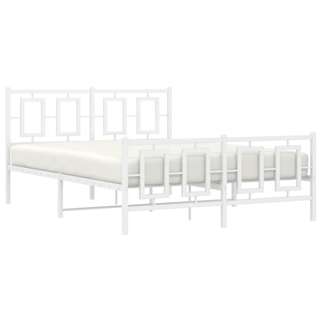 Metal Bed Frame without Mattress with Footboard White 140x190cm