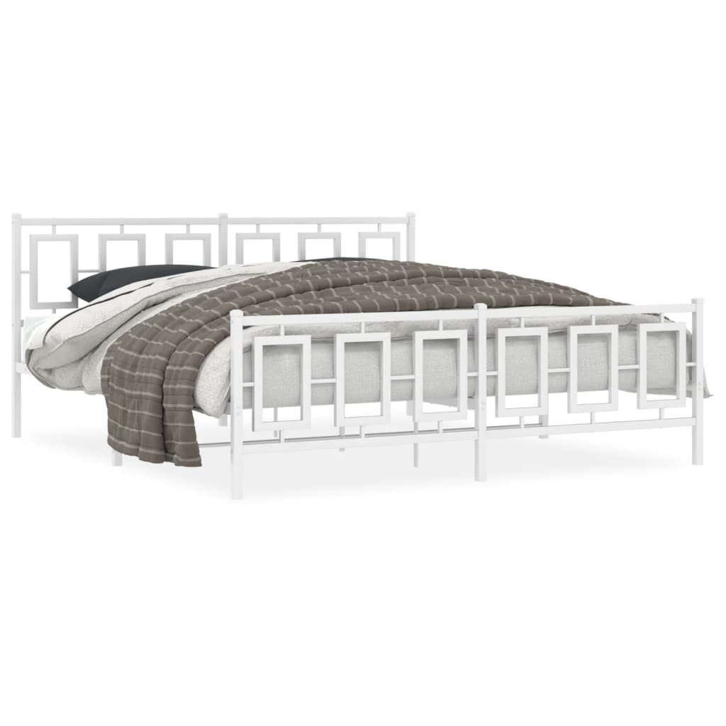 Metal Bed Frame without Mattress with Footboard White 183x213cm