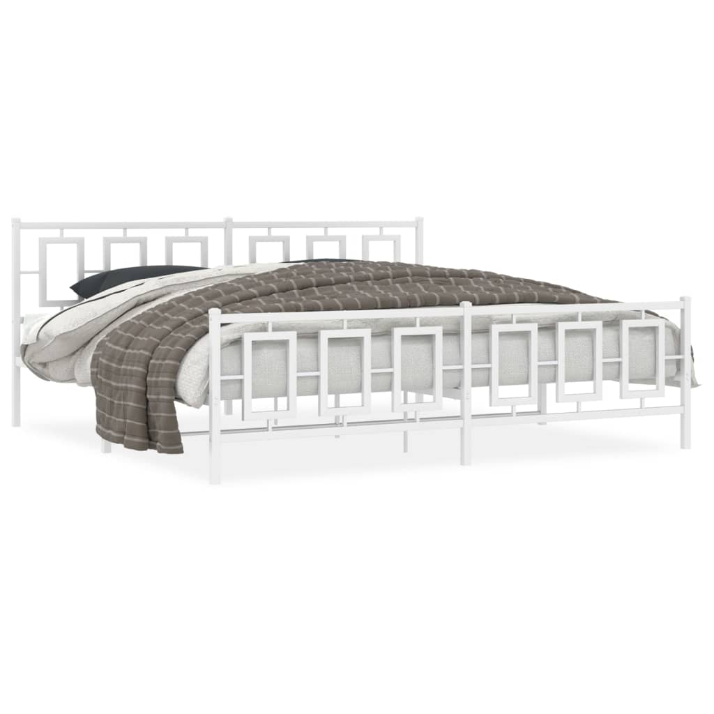Metal Bed Frame without Mattress with Footboard White 193x203cm
