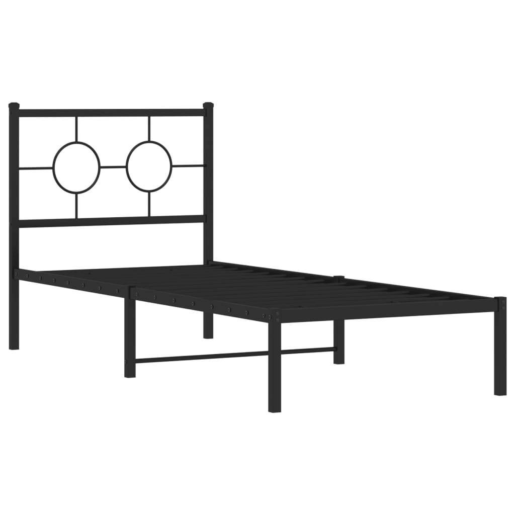 Metal Bed Frame without Mattress with Headboard Black 75x190cm