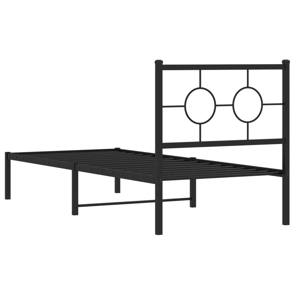 Metal Bed Frame without Mattress with Headboard Black 75x190cm