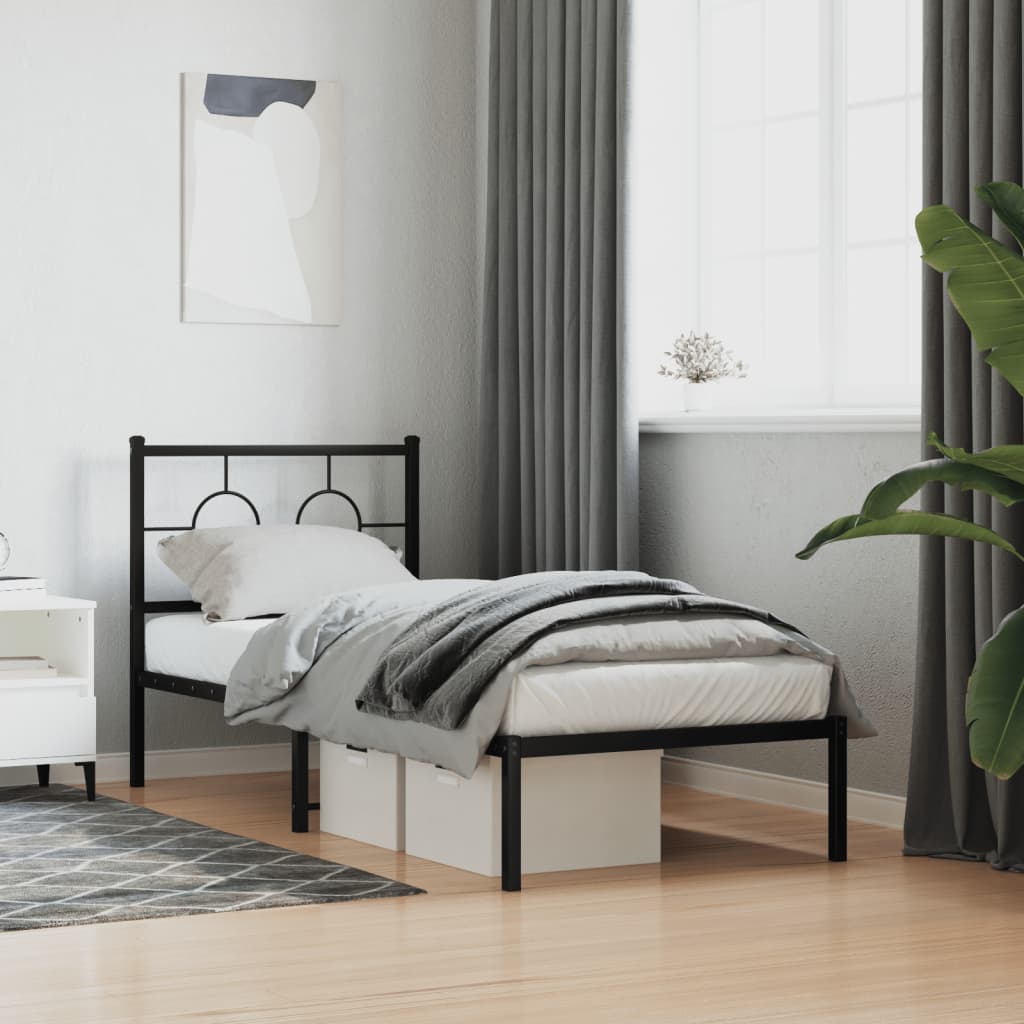 Metal Bed Frame without Mattress with Headboard Black 75x190cm