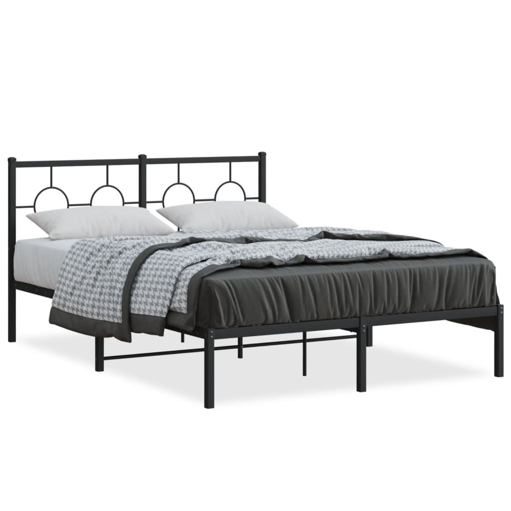 Metal Bed Frame without Mattress with Headboard Black 140x190cm
