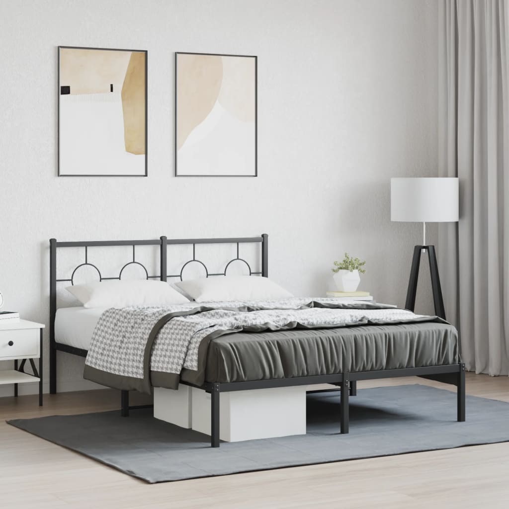 Metal Bed Frame without Mattress with Headboard Black 140x190cm