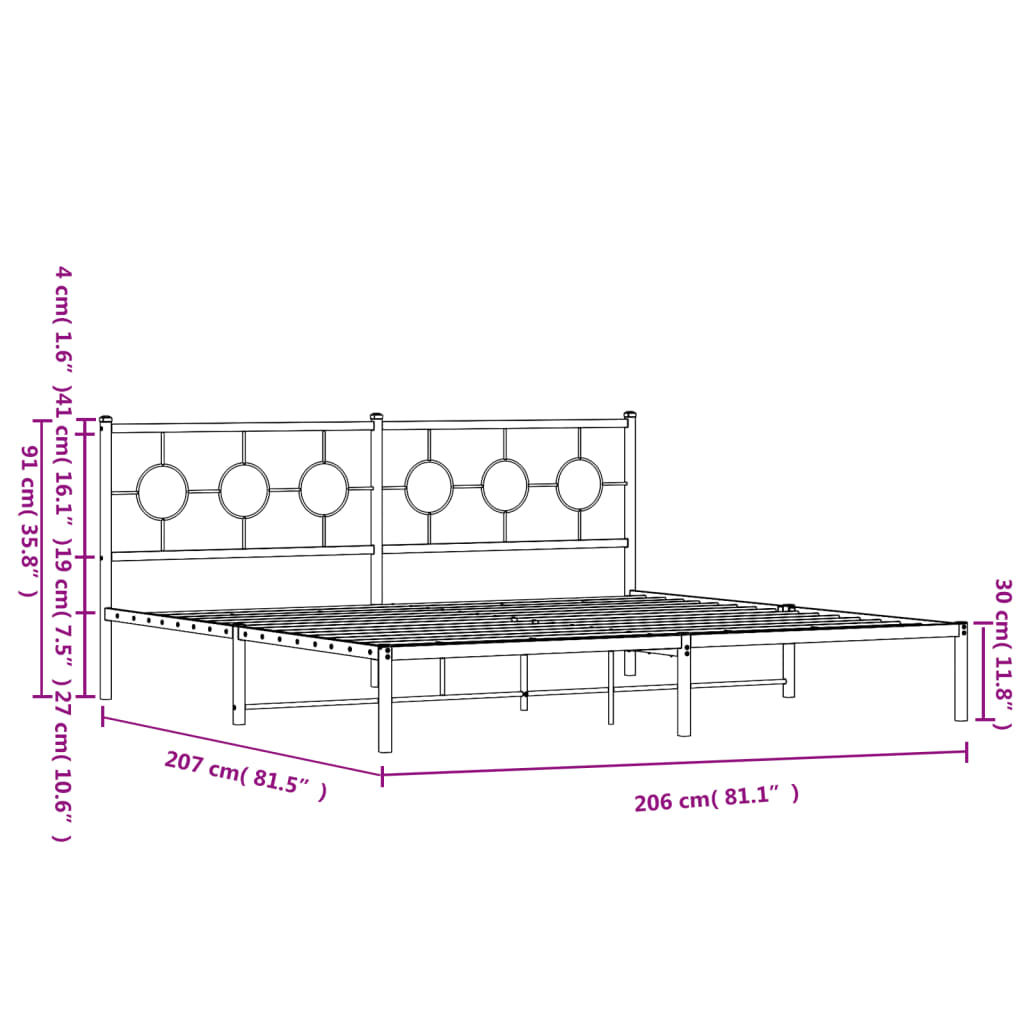 Metal Bed Frame without Mattress with Headboard Black 200x200cm