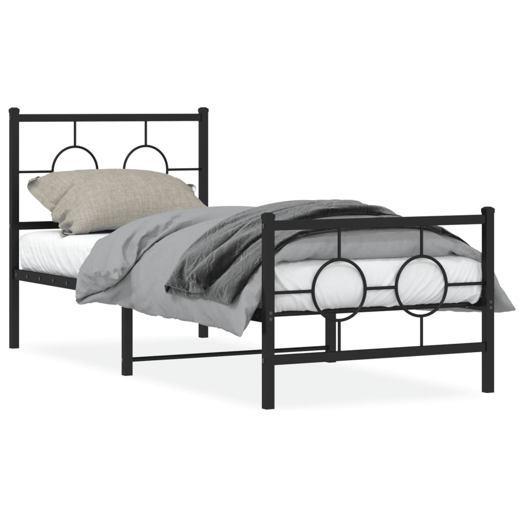 Metal Bed Frame without Mattress with Footboard Black 75x190cm