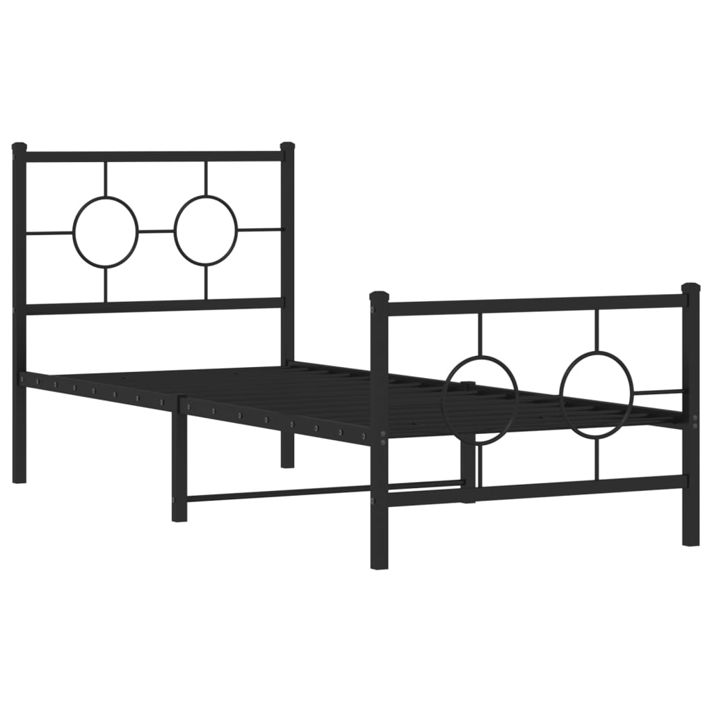 Metal Bed Frame without Mattress with Footboard Black 75x190cm