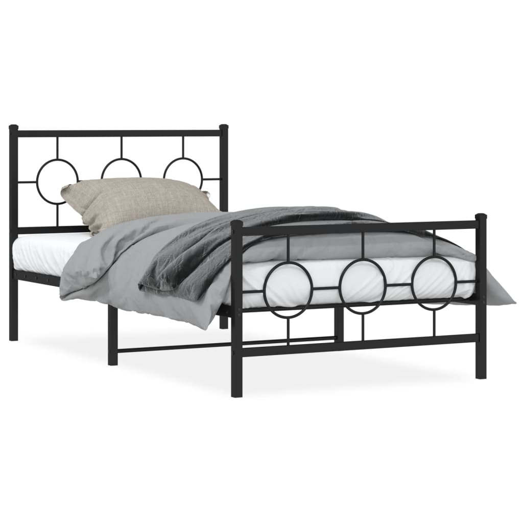 Metal Bed Frame without Mattress with Footboard Black 100x200cm