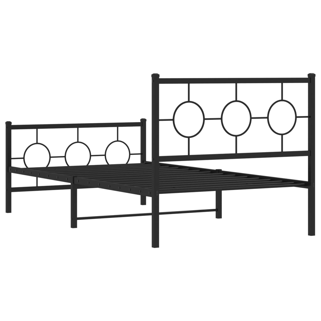 Metal Bed Frame without Mattress with Footboard Black 100x200cm