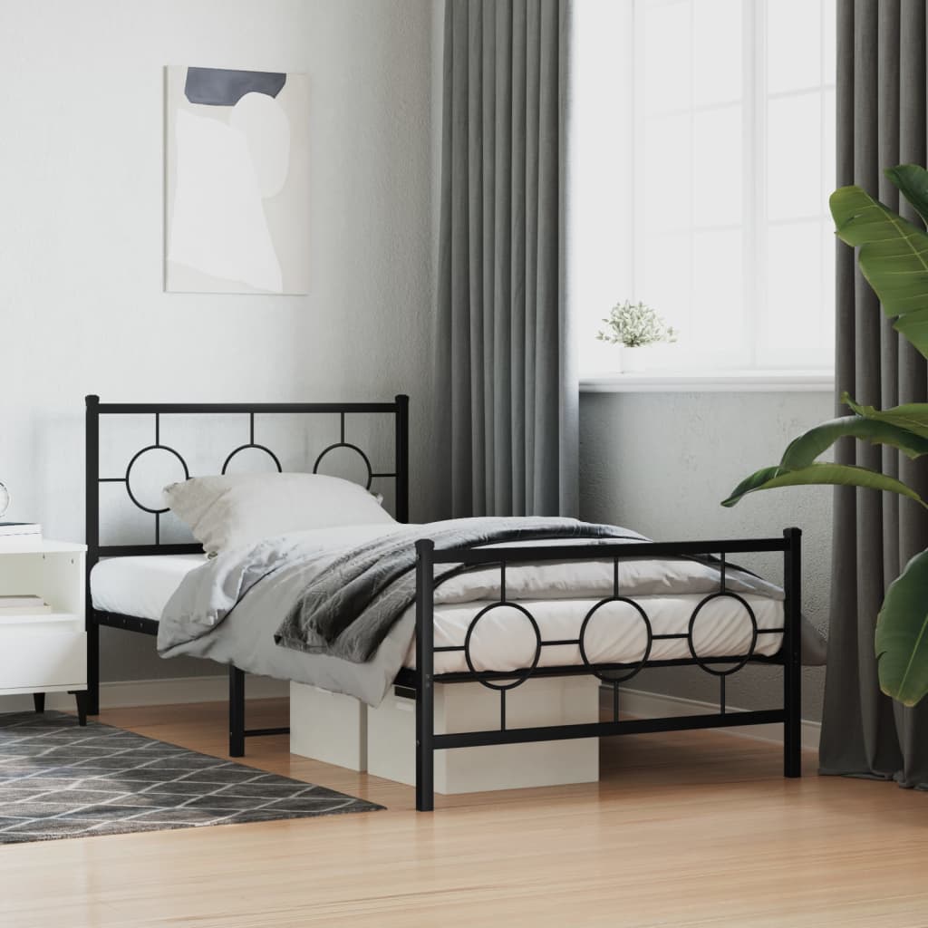 Metal Bed Frame without Mattress with Footboard Black 100x200cm