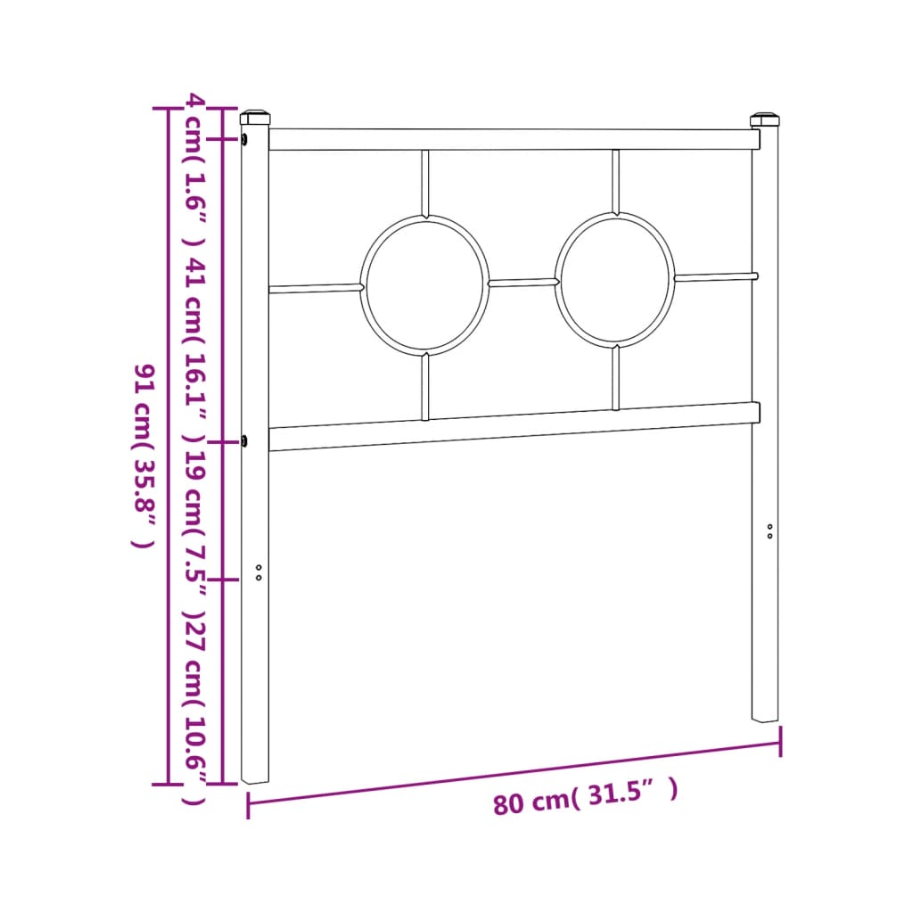 Metal Headboard Black 75 cm