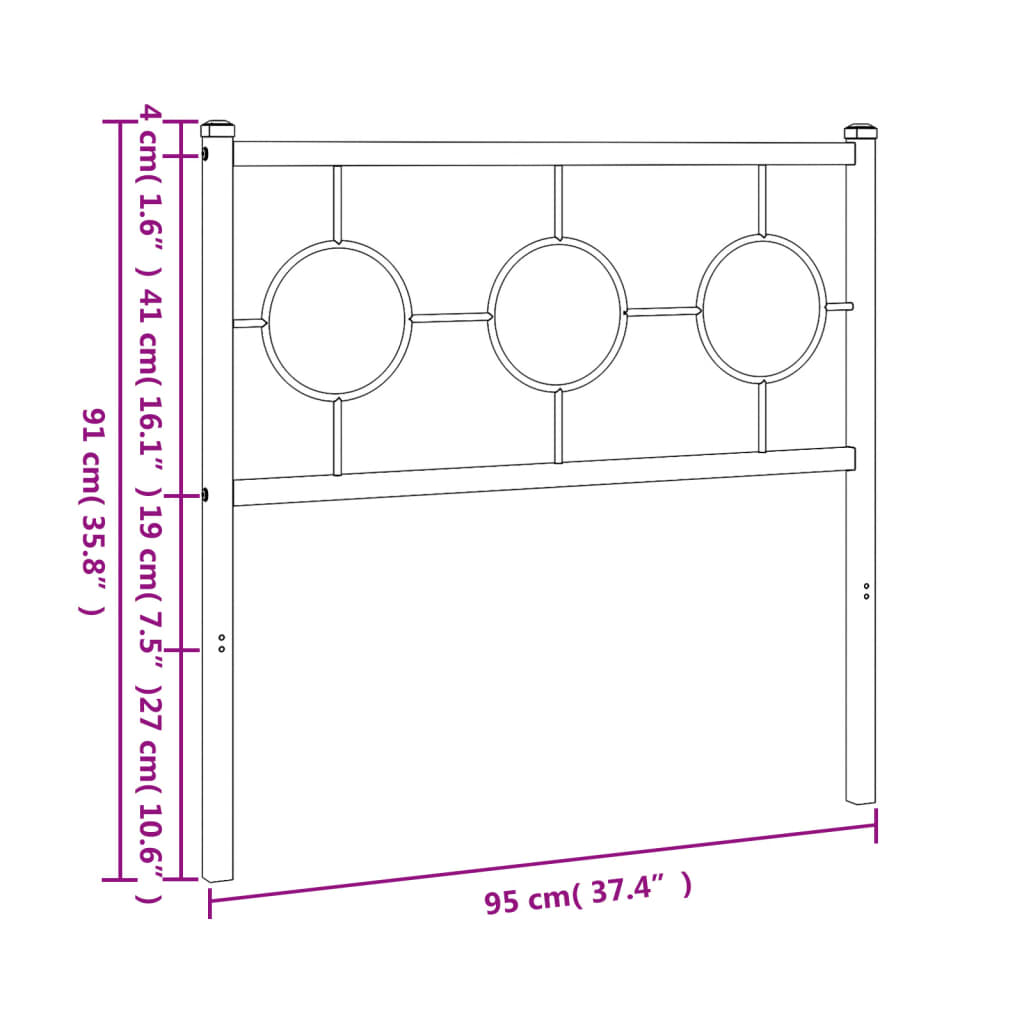 Metal Headboard Black 90 cm