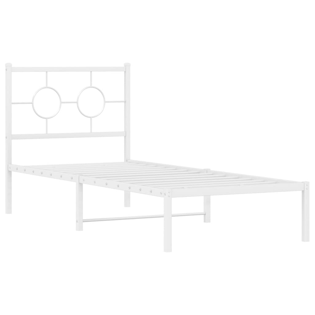 Metal Bed Frame without Mattress with Headboard White 75x190cm