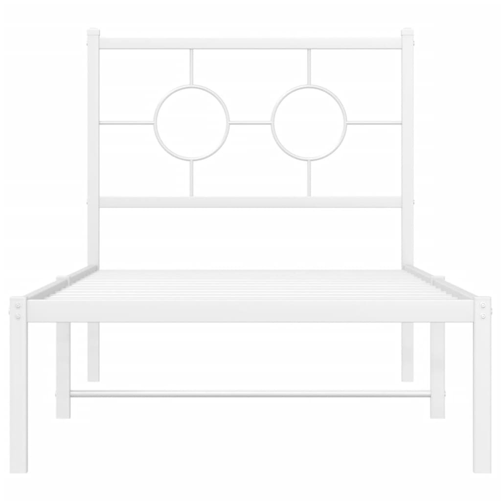 Metal Bed Frame without Mattress with Headboard White 75x190cm