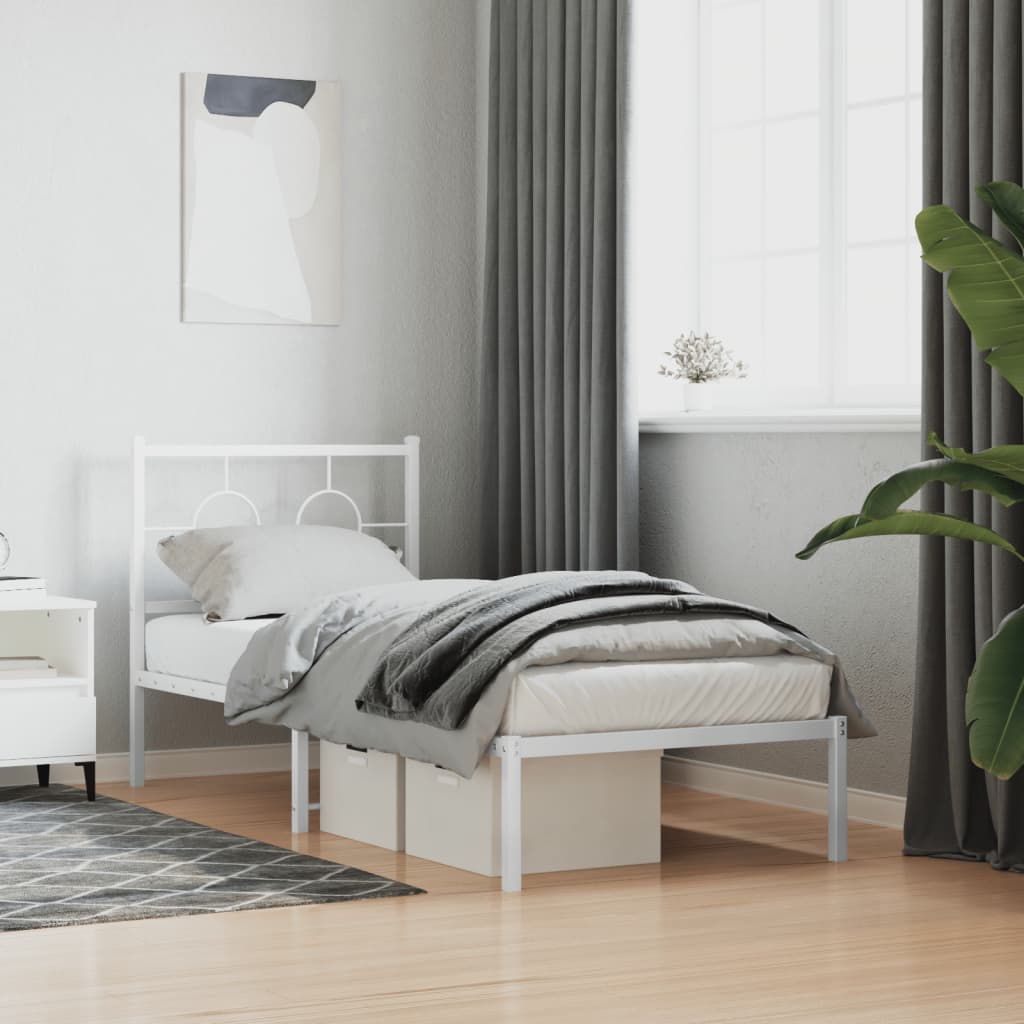 Metal Bed Frame without Mattress with Headboard White 75x190cm
