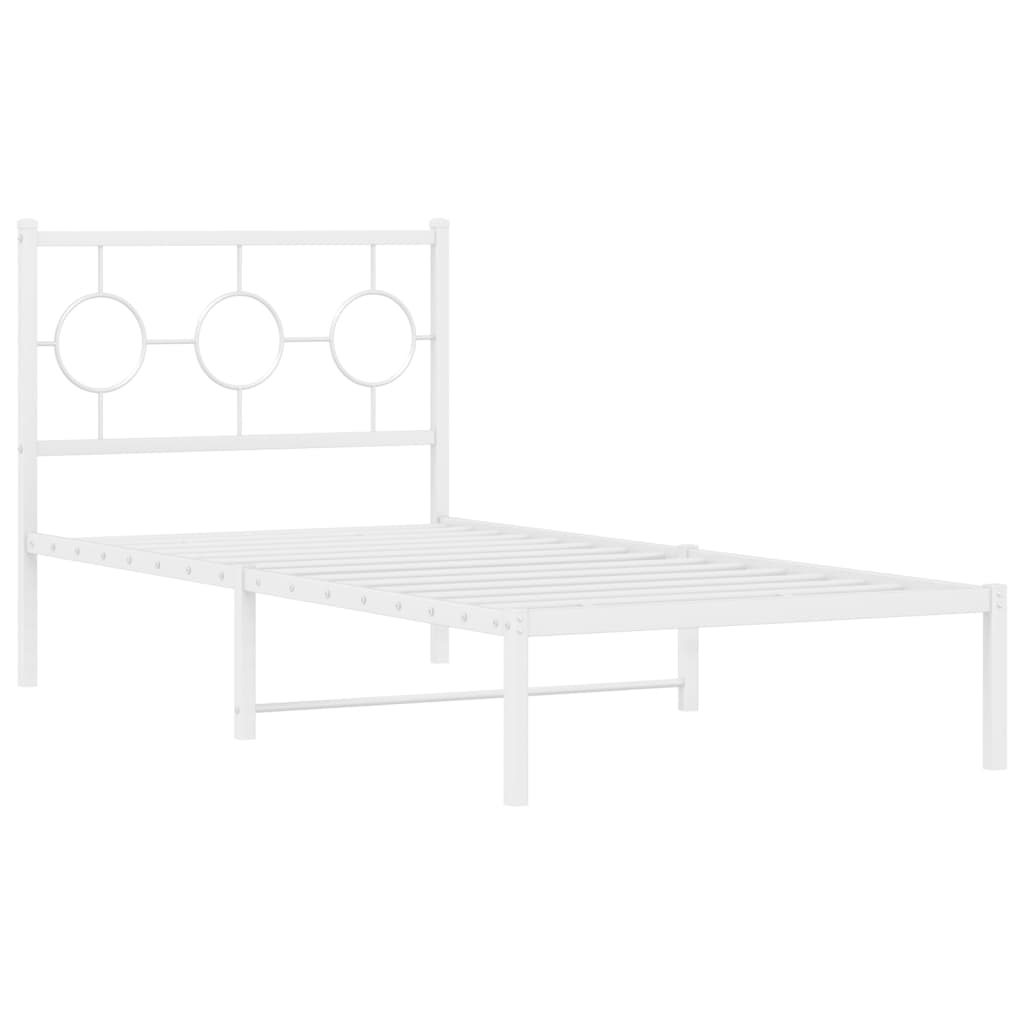 Metal Bed Frame without Mattress with Headboard White 90x190cm