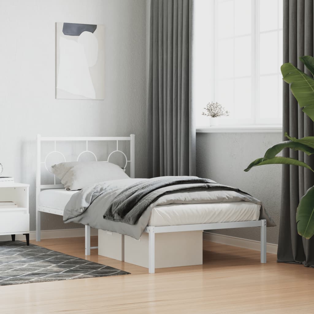 Metal Bed Frame without Mattress with Headboard White 90x190cm