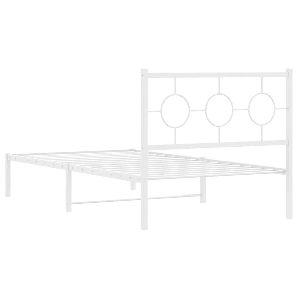 Metal Bed Frame without Mattress with Headboard White 100x190cm