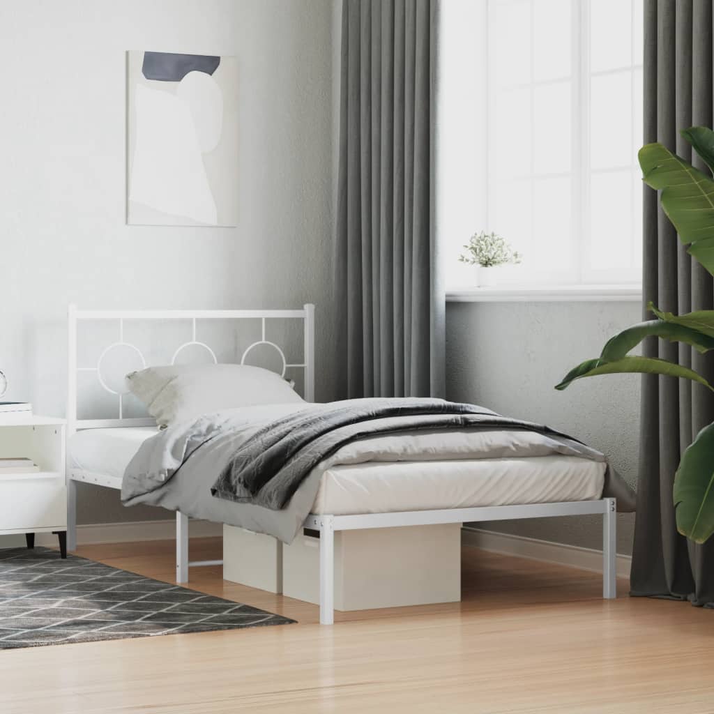 Metal Bed Frame without Mattress with Headboard White 100x190cm