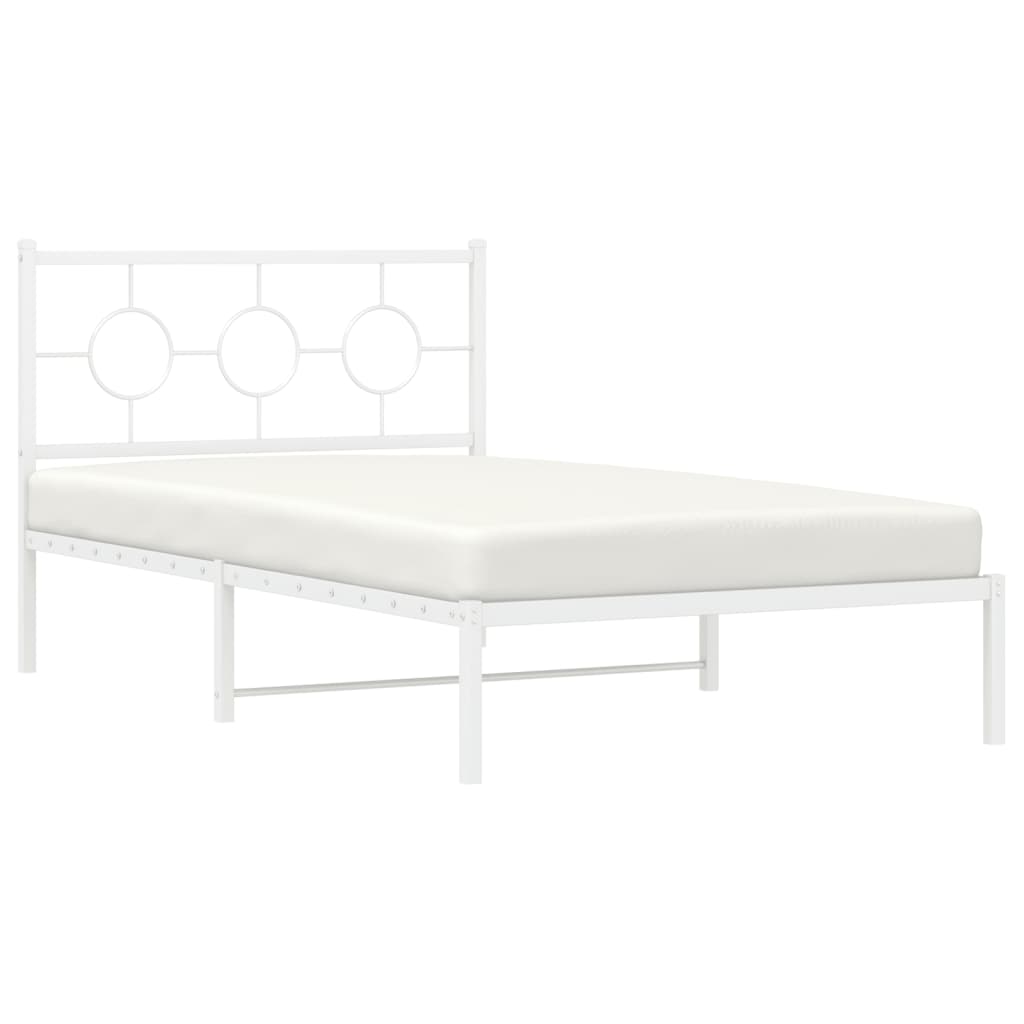 Metal Bed Frame without Mattress with Headboard White 107x203cm