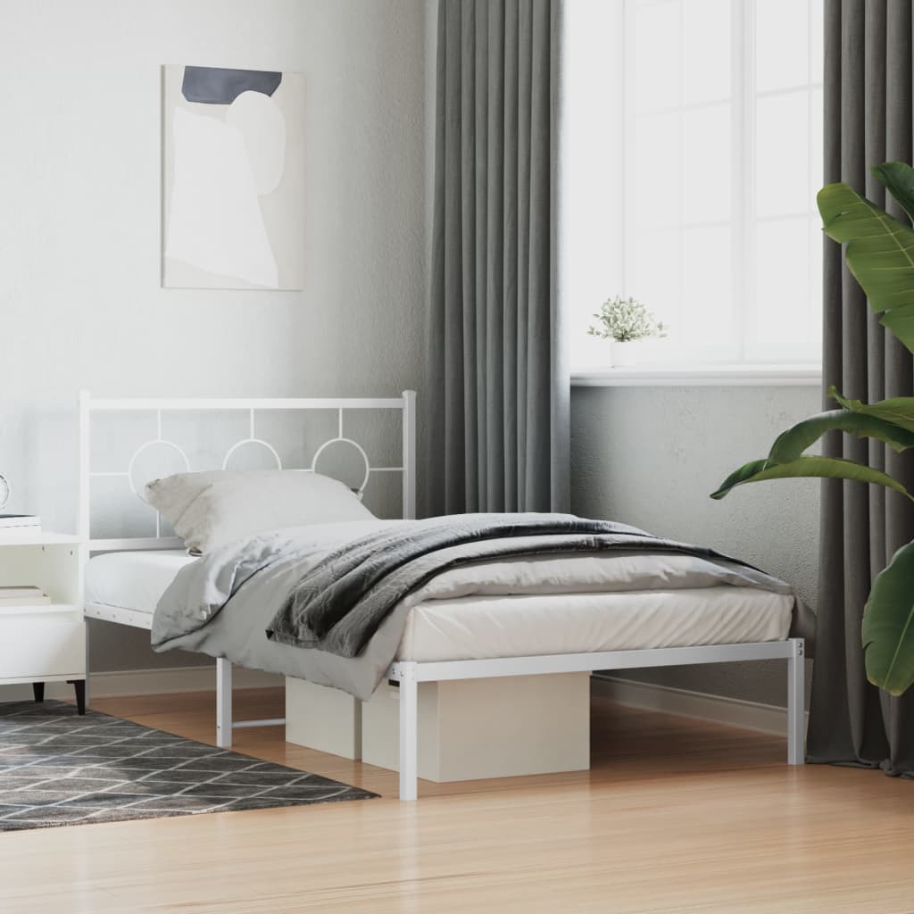 Metal Bed Frame without Mattress with Headboard White 107x203cm