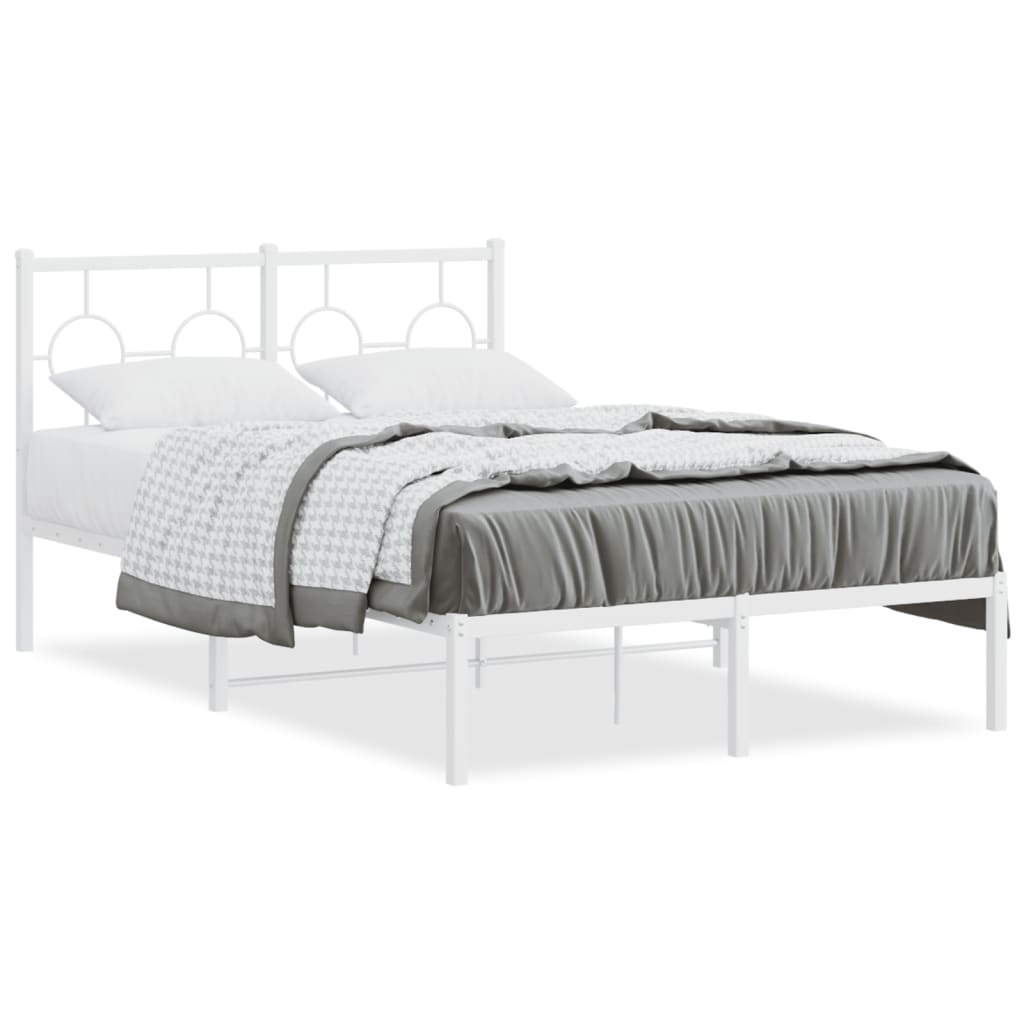 Metal Bed Frame without Mattress with Headboard White 120x190cm