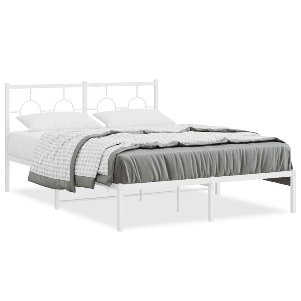 Metal Bed Frame without Mattress with Headboard White 140x190cm