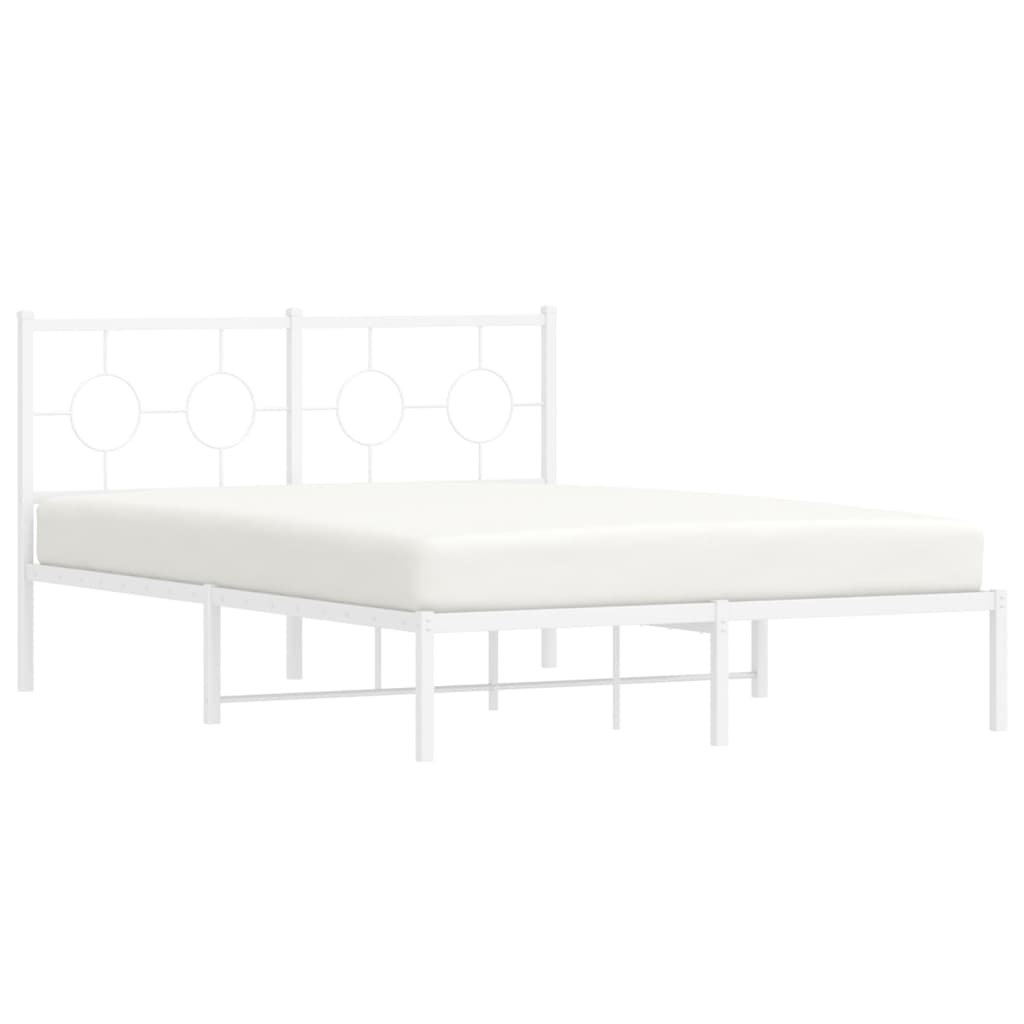 Metal Bed Frame without Mattress with Headboard White 140x190cm