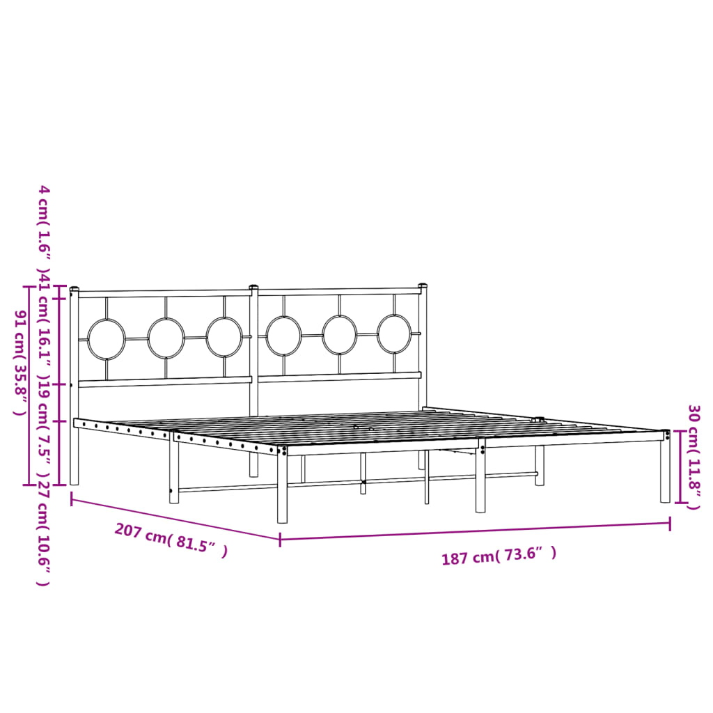 Metal Bed Frame without Mattress with Headboard White 180x200cm
