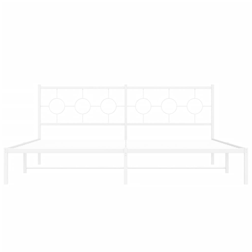 Metal Bed Frame without Mattress with Headboard White 193x203cm