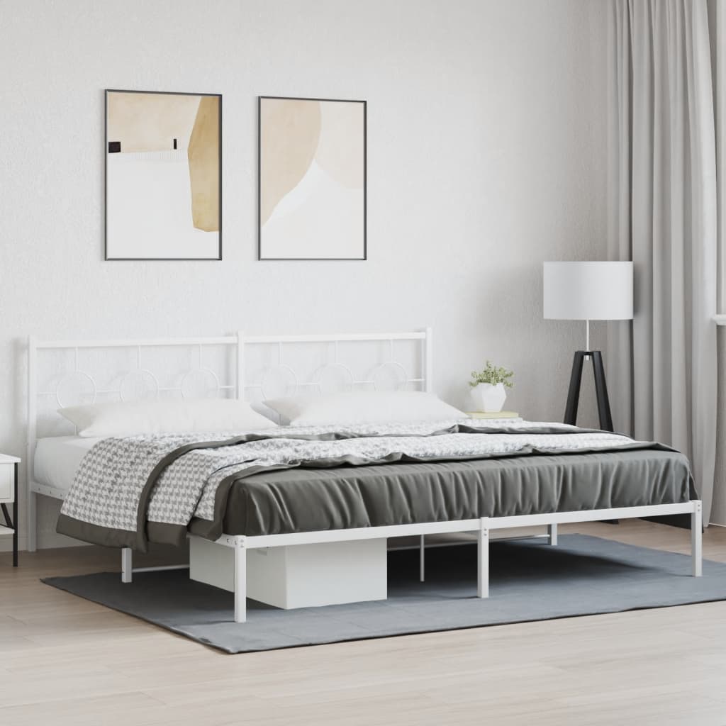 Metal Bed Frame without Mattress with Headboard White 193x203cm