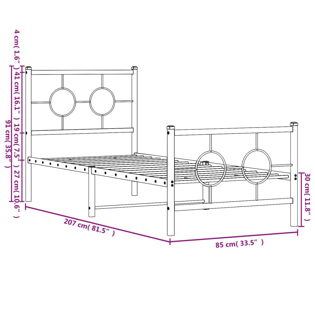 Metal Bed Frame without Mattress with Footboard White 80x200cm