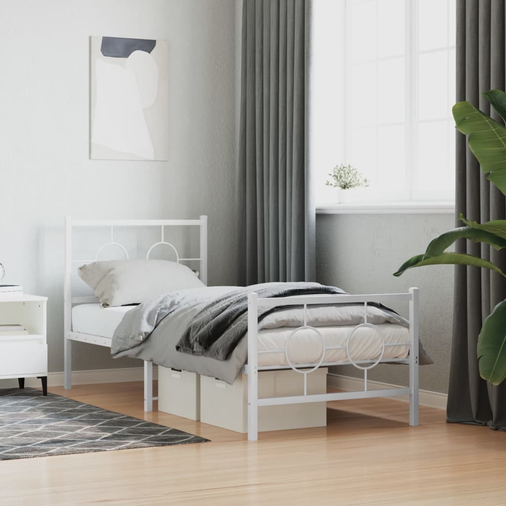 Metal Bed Frame without Mattress with Footboard White 80x200cm