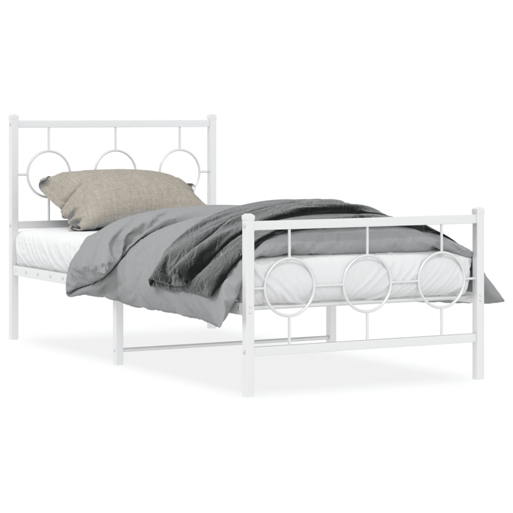 Metal Bed Frame with Headboard and Footboard White 90x190 cm Single