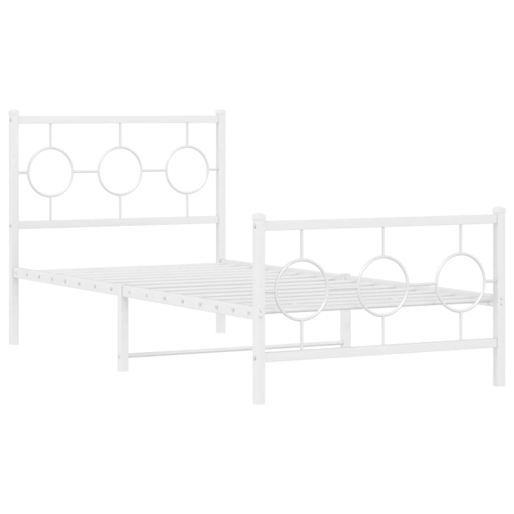 Metal Bed Frame with Headboard and Footboard White 90x190 cm Single