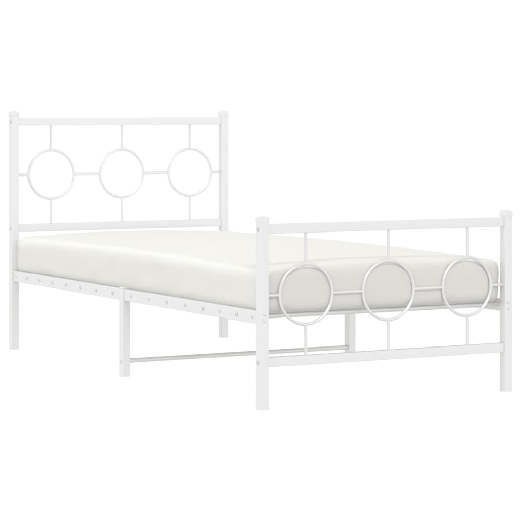 Metal Bed Frame with Headboard and Footboard White 90x190 cm Single