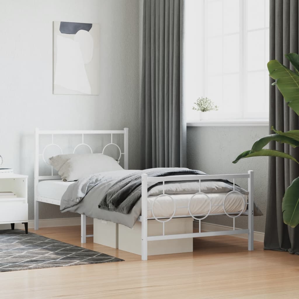 Metal Bed Frame with Headboard and Footboard White 90x190 cm Single