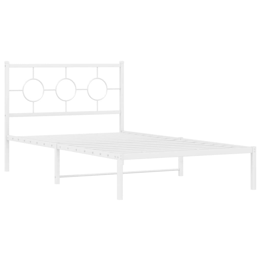 Metal Bed Frame without Mattress with Footboard White 107x203cm