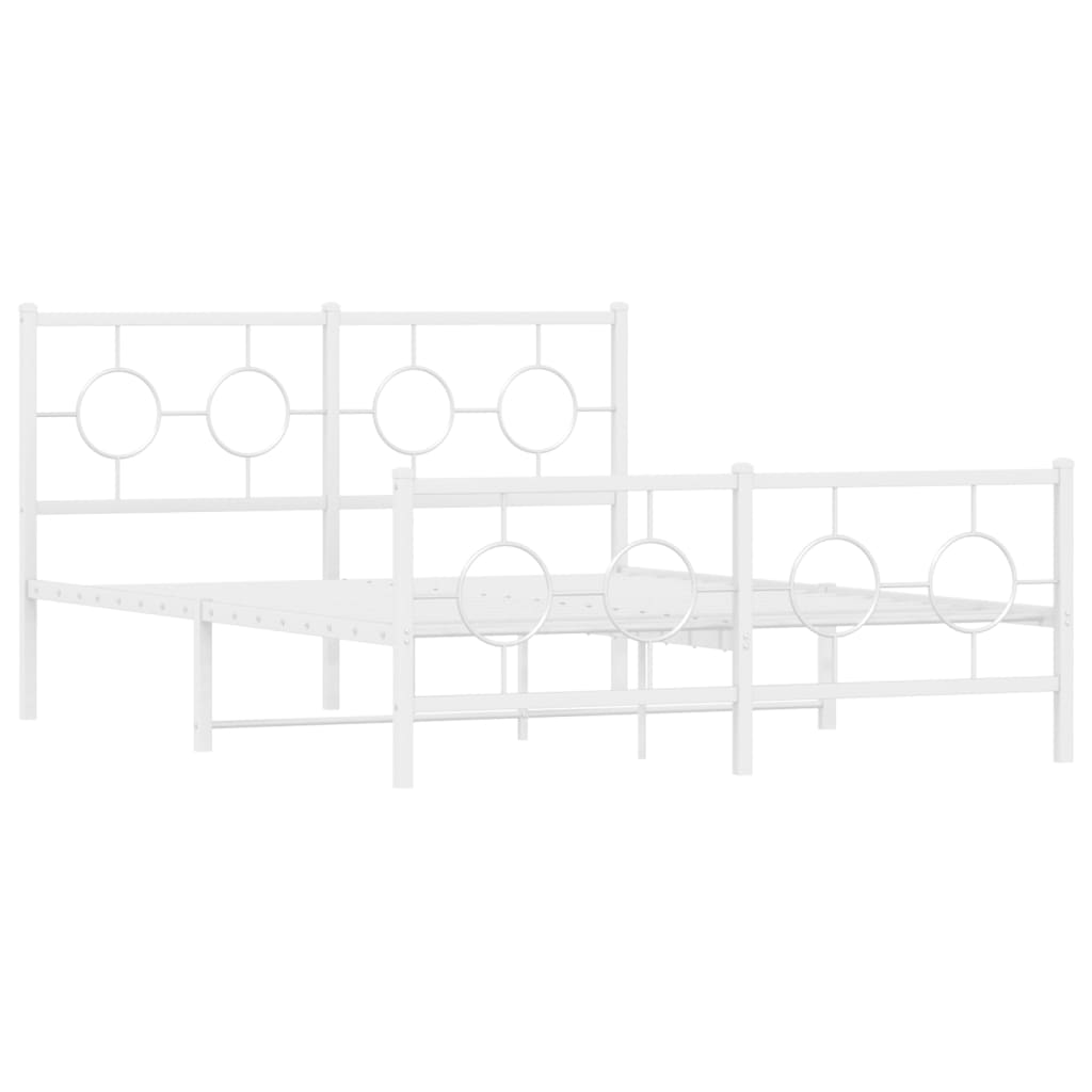 Metal Bed Frame without Mattress with Footboard White 135x190cm