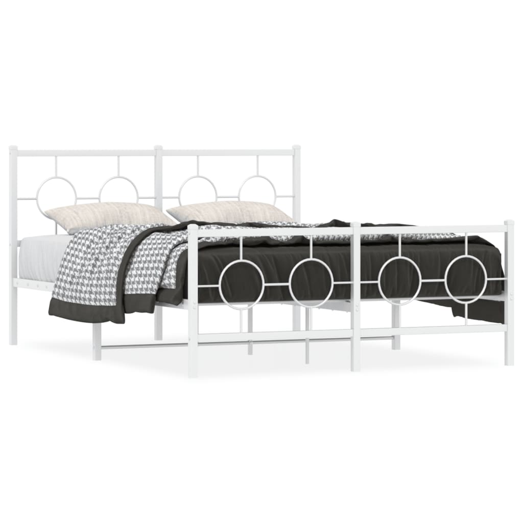 Metal Bed Frame without Mattress with Footboard White 140x190cm