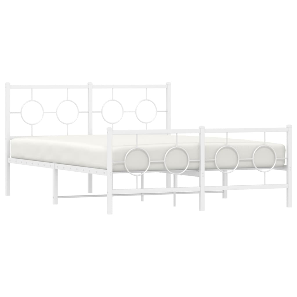 Metal Bed Frame without Mattress with Footboard White 140x190cm