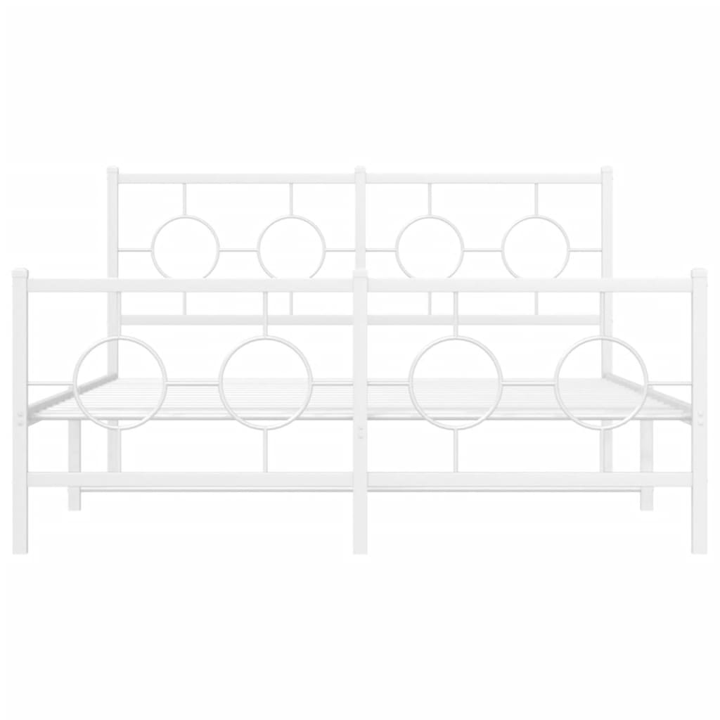 Metal Bed Frame without Mattress with Footboard White 140x190cm