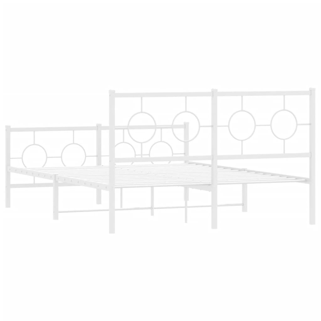 Metal Bed Frame without Mattress with Footboard White 140x190cm