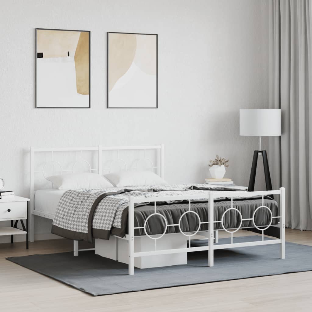 Metal Bed Frame without Mattress with Footboard White 140x190cm
