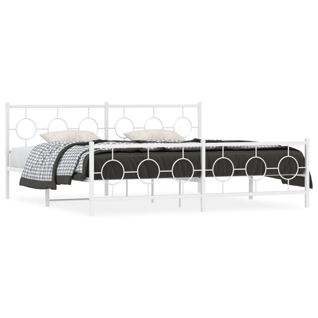 Metal Bed Frame without Mattress with Footboard White 193x203cm