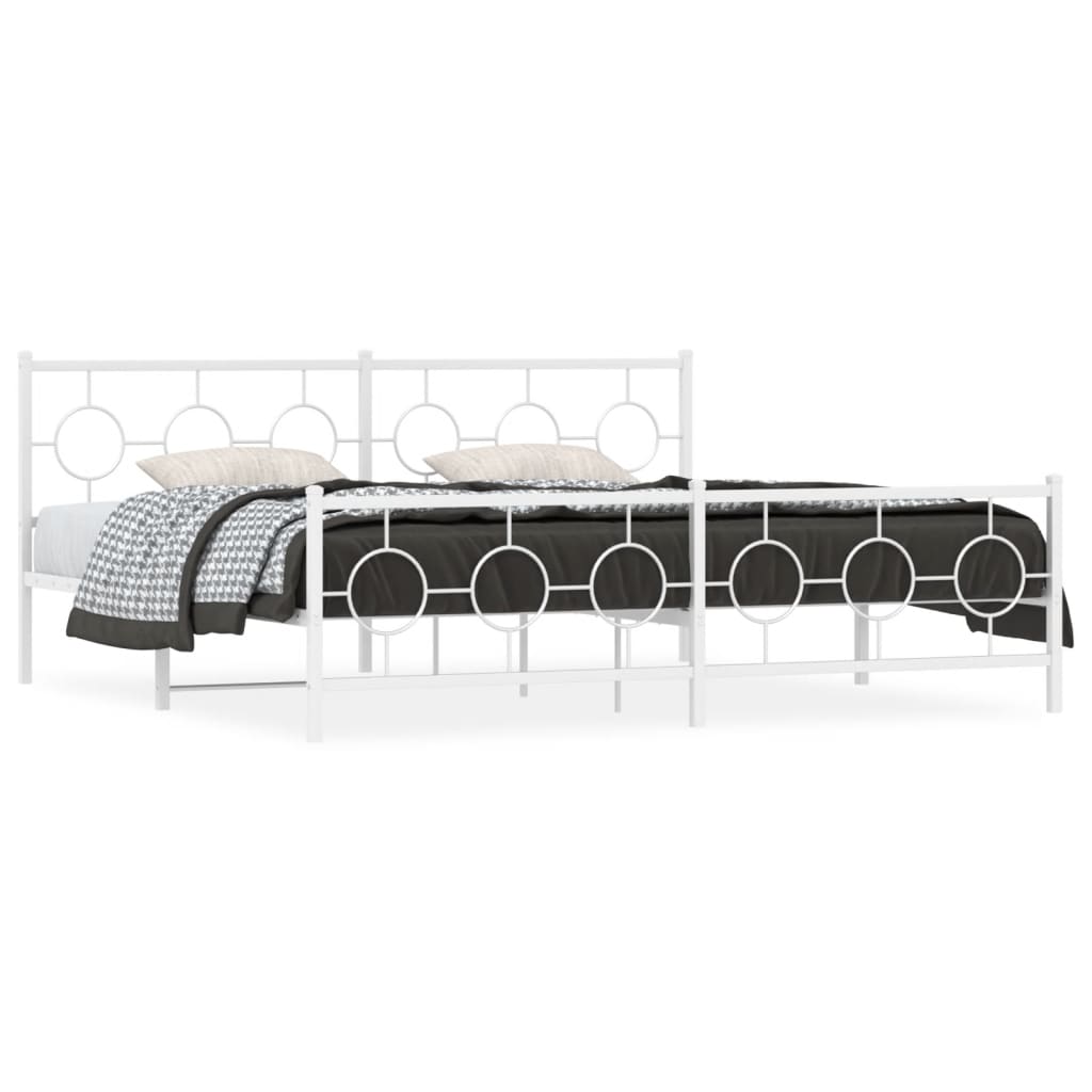 Metal Bed Frame without Mattress with Footboard White 200x200cm