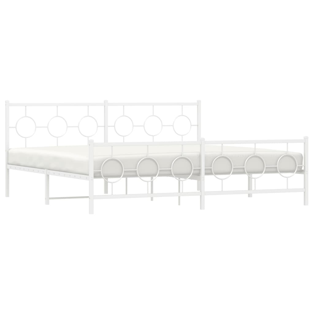 Metal Bed Frame without Mattress with Footboard White 200x200cm