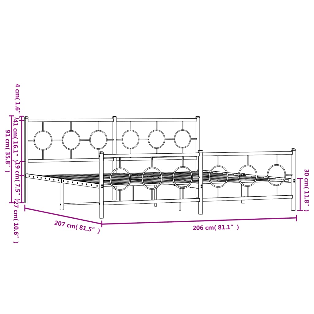 Metal Bed Frame without Mattress with Footboard White 200x200cm